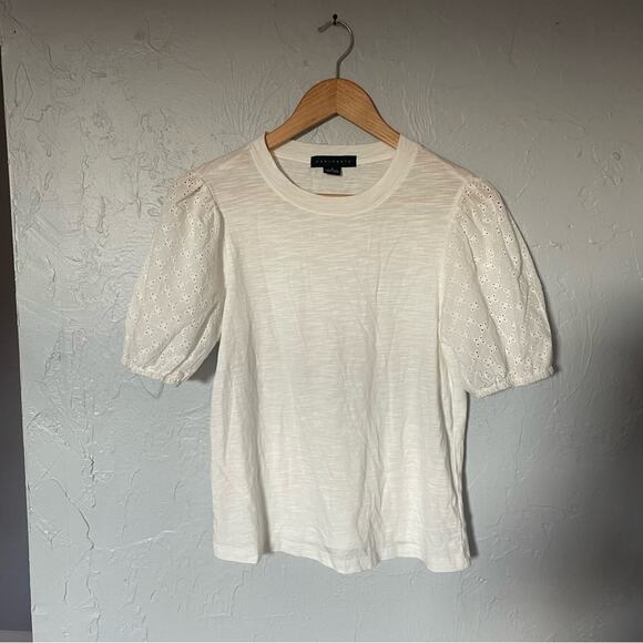 Sanctuary by Anthropologie White Eyelet Puff Sleeve Blouse T shirt Size Small - Picture 1 of 7